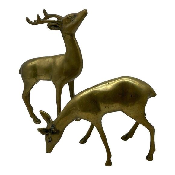 Other - Vintage Brass Smooth Deer Buck and Doe Figurines Statues READ